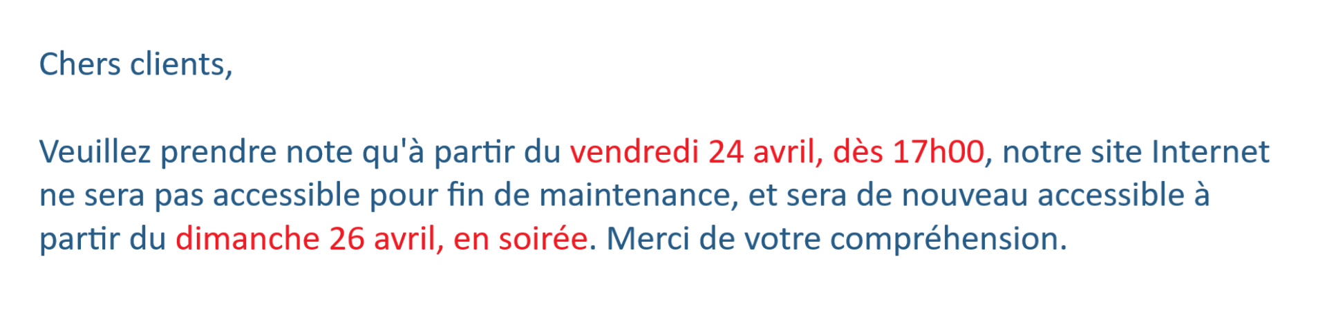 Maintenance 24 avril 2026
