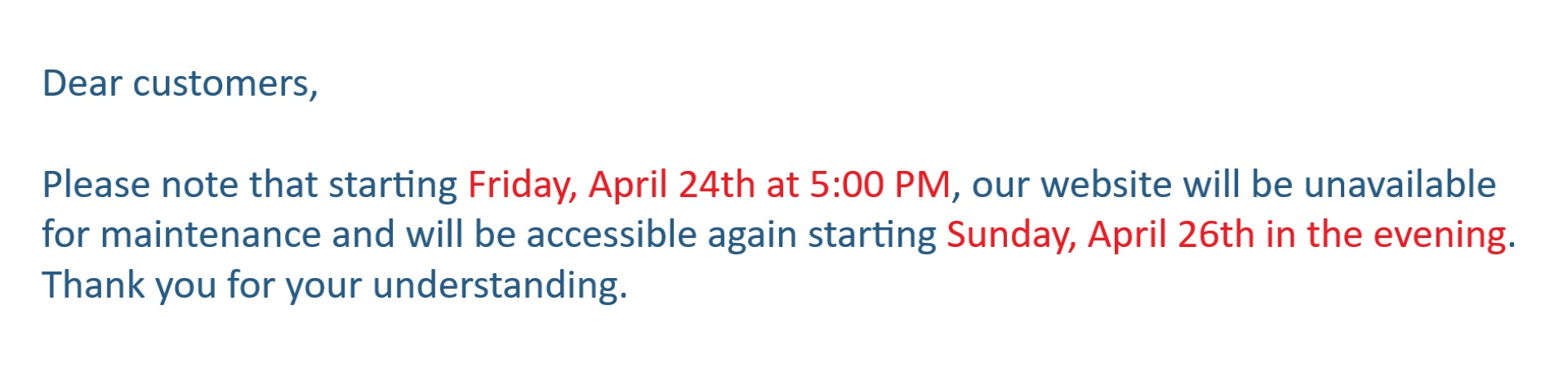 Site maintenance april 24th 2026